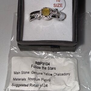 Yellow Chalcedony Rhodium Ring